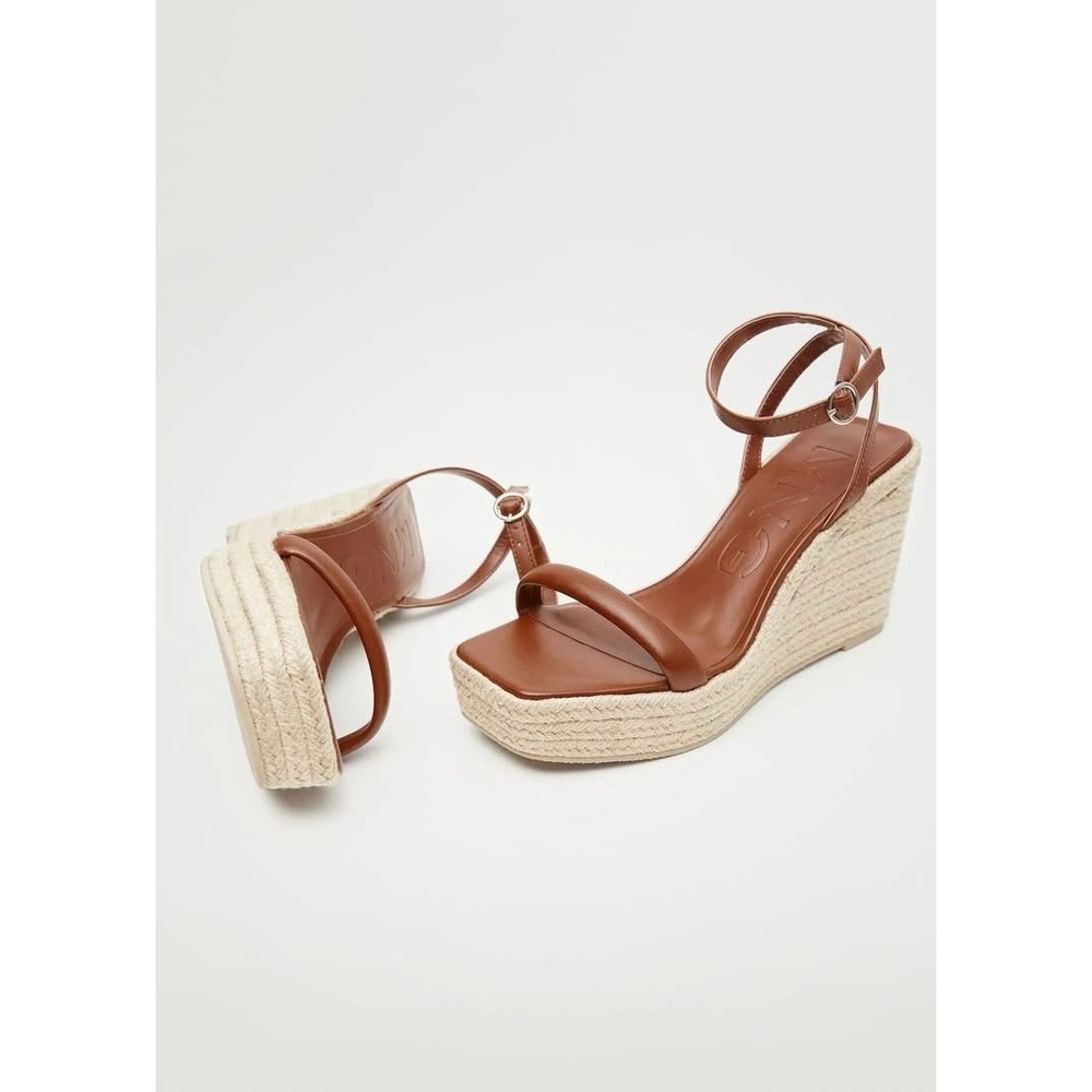 MANGO Espadrille Wedge Sandals Brown Ankle Strap EU 38 US 7.5 NWOT